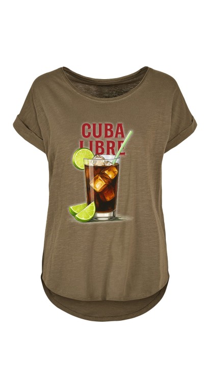 Cuba Libre Olive Ladies Long Slub Tee Front.jpg