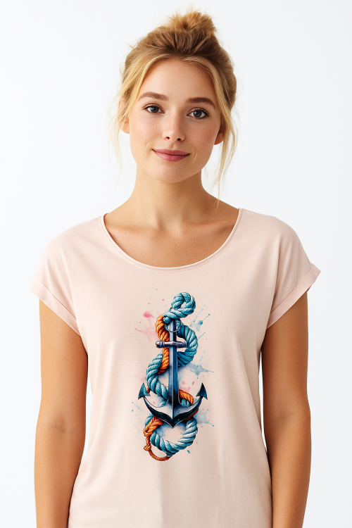 let's sail Pink Ladies Long Slub Tee Front_1.png