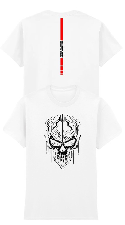 Cyber Skull T-Shirt White Front Back.jpg