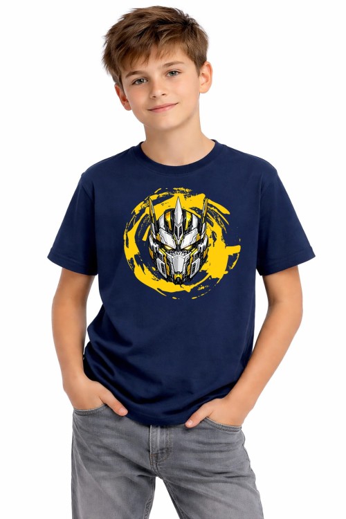Roboface Yellow  kids T-shirt Navy_L.jpg