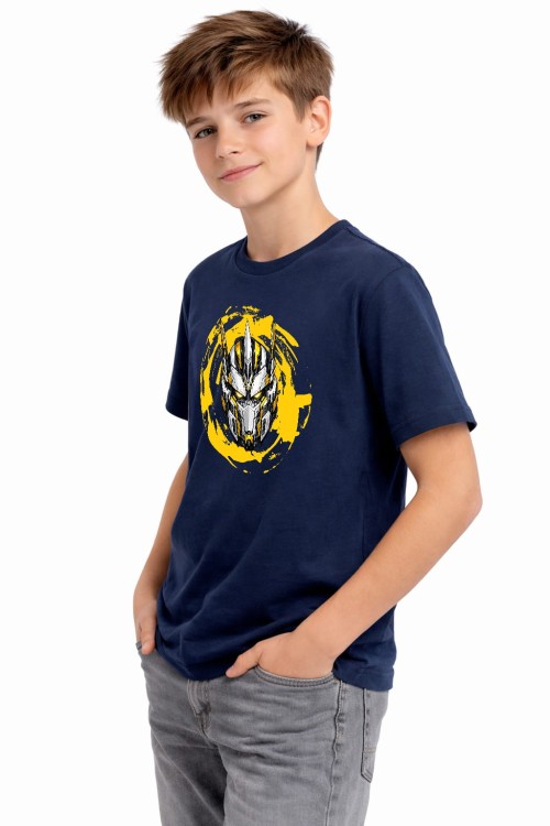 Roboface Yellow  kids T-shirt Navy_L_1.jpg
