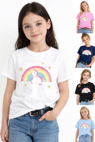 Unicorn on Rainbow Kids T-Shirt collage.jpg