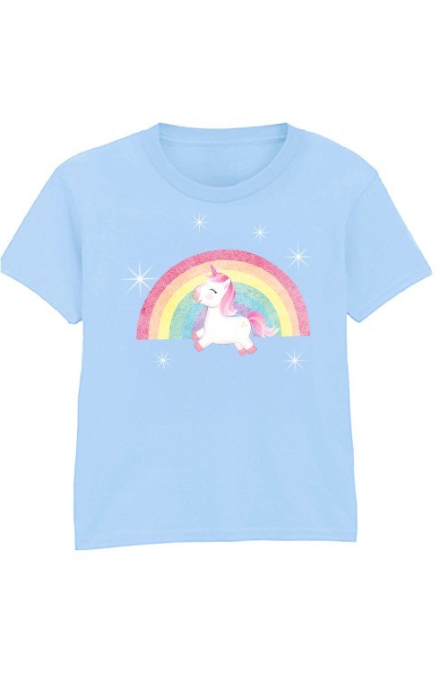 Unicorn on Rainbow Kids T-Shirt Sky.jpg