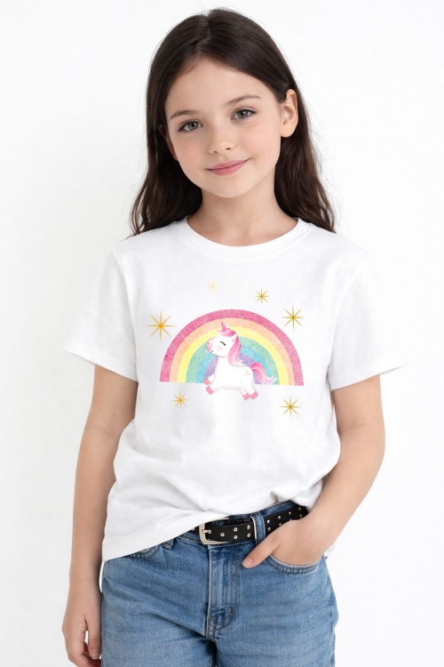 Unicorn on Rainbow Kids T-Shirt White_L.jpg